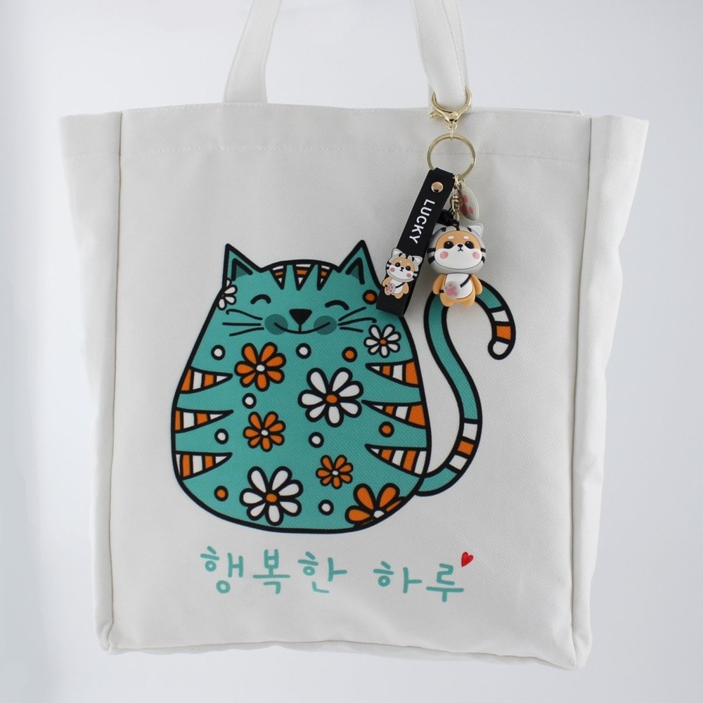 Korean KPOP Tote Bag Cartoon Cat Women Bag with a Shiba Inu Keychain